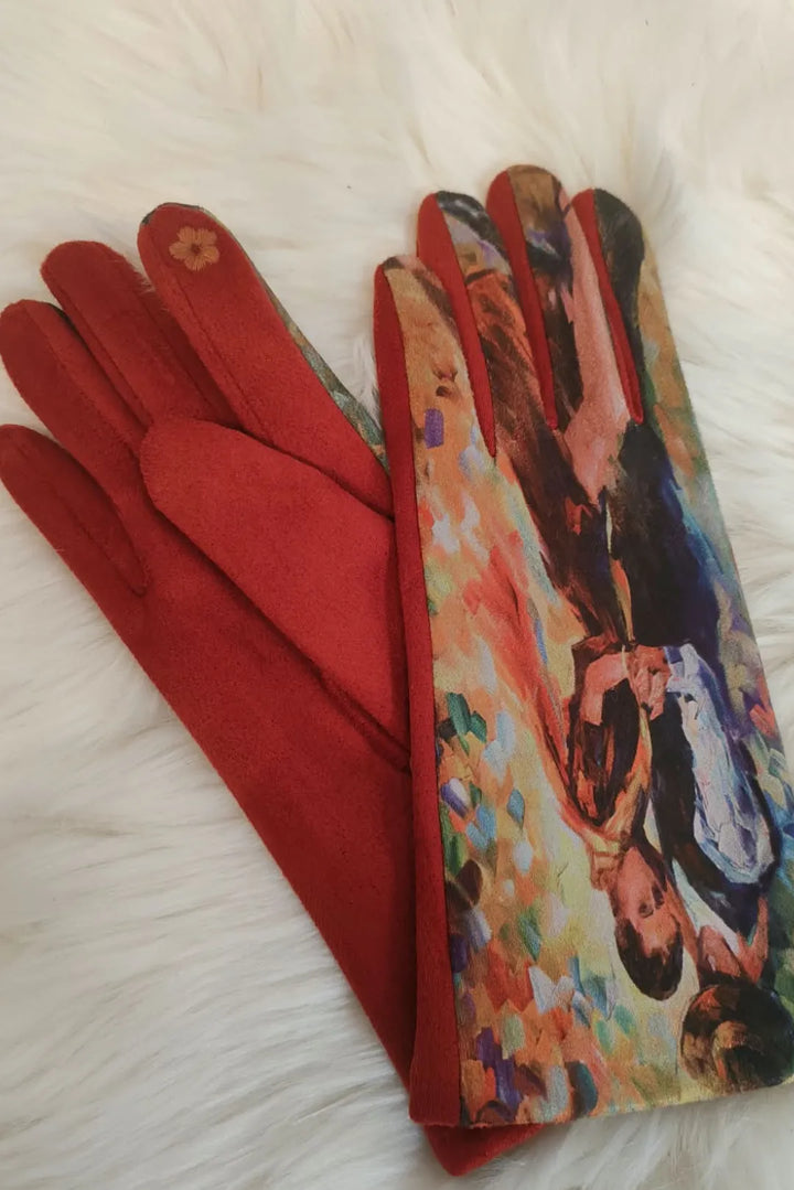 Viskoosihanskat maalausmaisella kuvalla