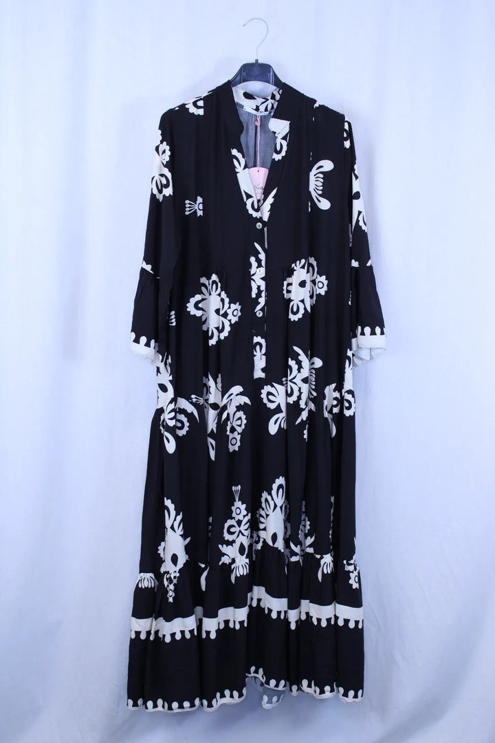 Kuvioitu pitkä mekko XL Mimosa