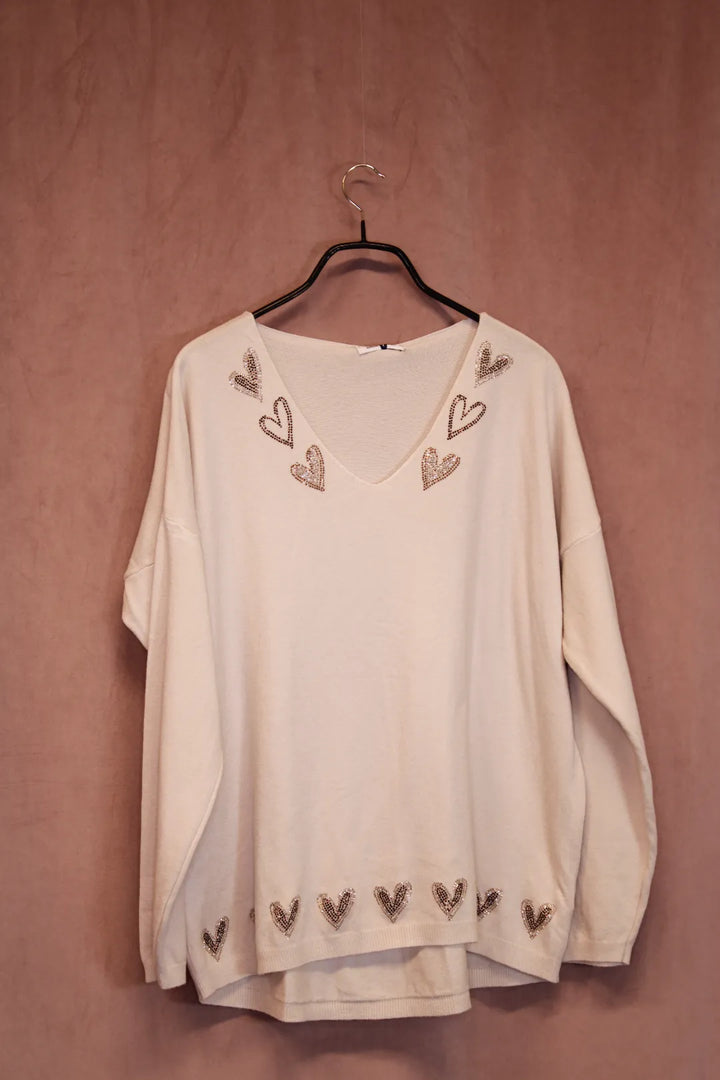 Neule kimallesydämillä Mia