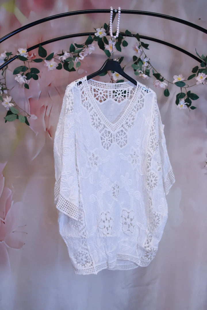 Pitsikirjailtu puuvillapusero - Eila