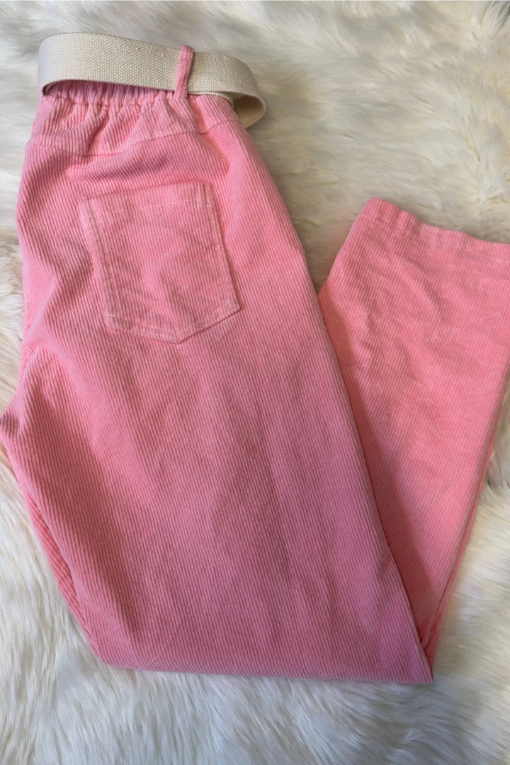 Vaaleanpunaiset vakosamettihousut Kati