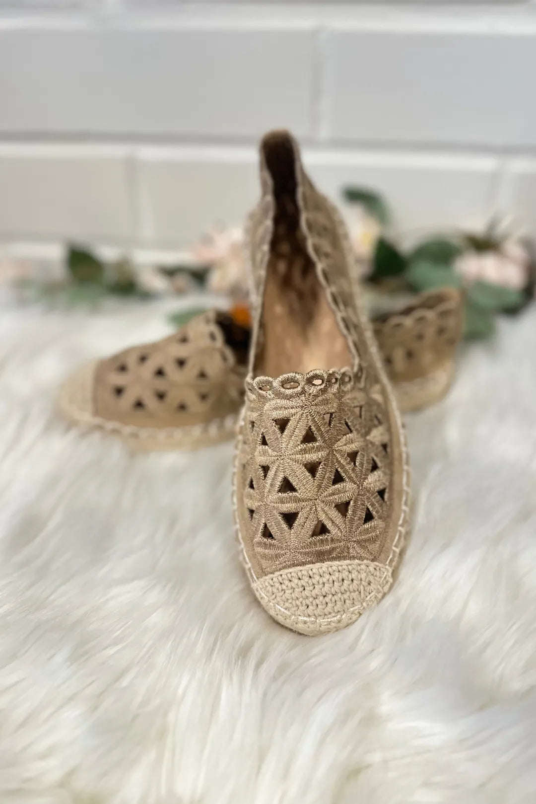 Reikäkuvioiset espadrillot – Beige, koko 36