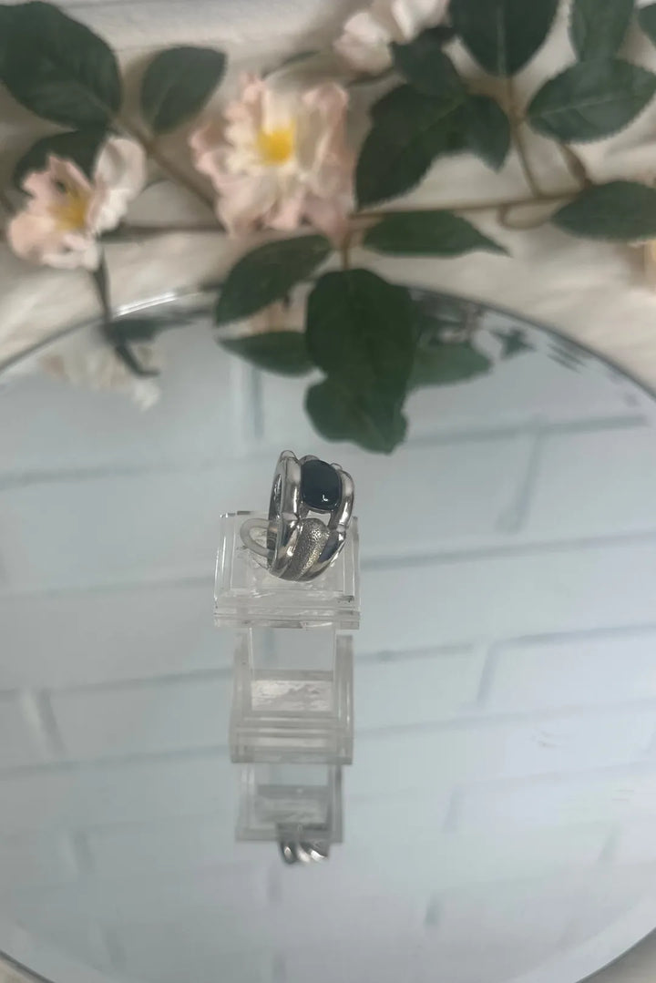 Vintage 925 hopeasormus – Musta koko 18,5